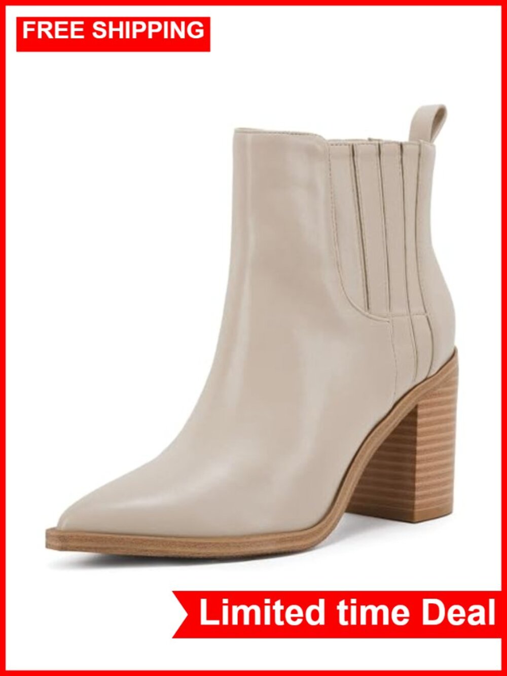 Womens Faux Leather Ankle Boots Pointed Toe Chunky Block Heel Slip On Chelsea